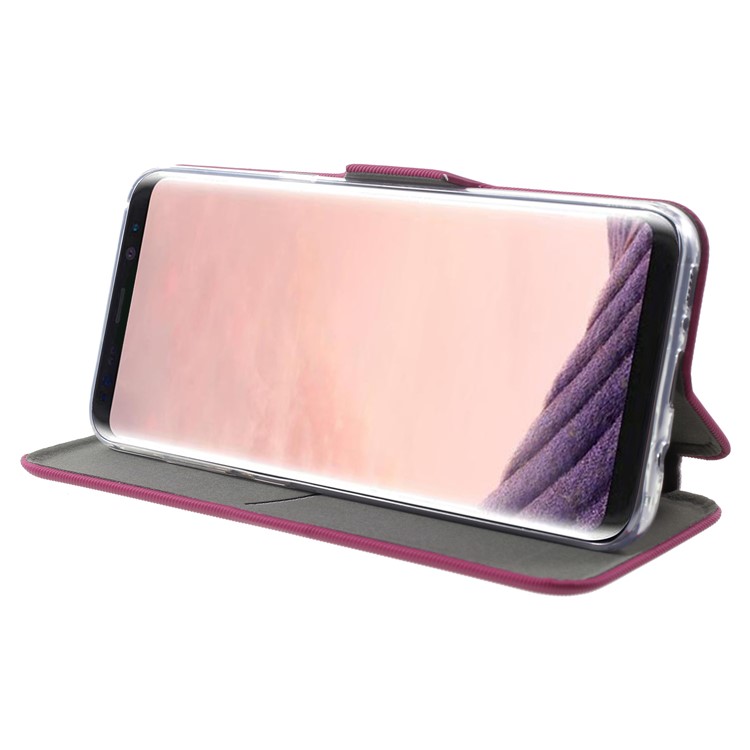 Twill Grain Leather Card Holder Stand Cell Phone Casing for Samsung Galaxy S8 Plus SM-G955 - Rose-4