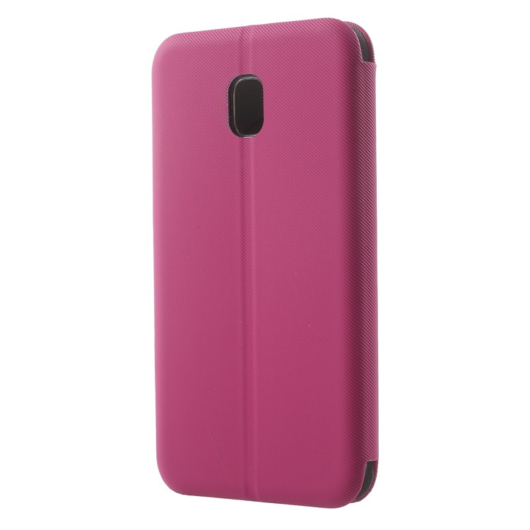 Twill Grain Leather Card Holder Stand Cell Phone Casing for Samsung Galaxy J3 Pro (2017) / J3 (2017) EU Version - Rose-2