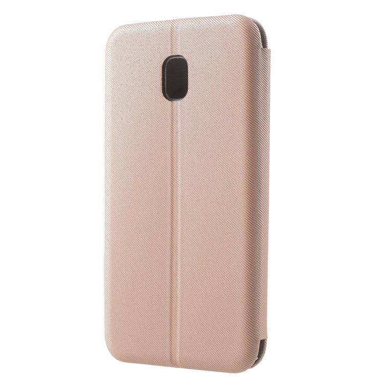 Twill Grain Leather Card Holder Stand Cell Phone Casing Cover for Samsung Galaxy J3 Pro (2017) / J3 (2017) EU Version - Rose Gold-2