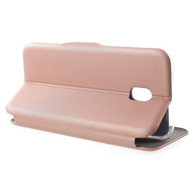 Twill Grain Leather Card Holder Stand Cell Phone Casing Cover for Samsung Galaxy J3 Pro (2017) / J3 (2017) EU Version - Rose Gold-4