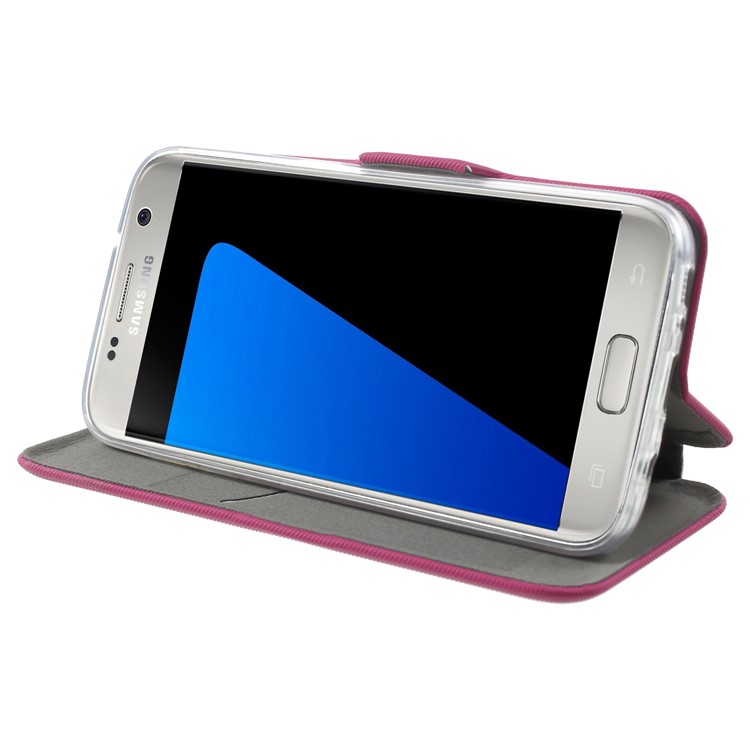 Twill Grain Leather Card Holder Stand Phone Casing for Samsung Galaxy S7 SM-G930 - Rose-4