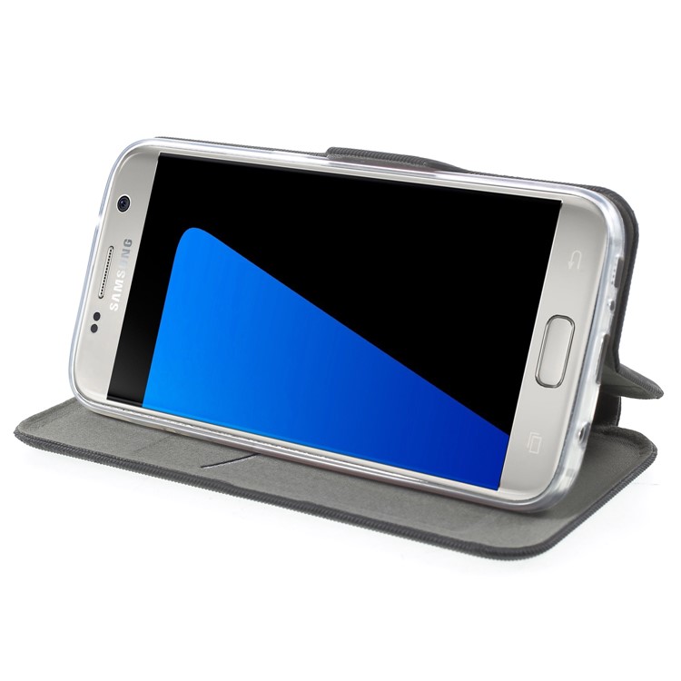 Twill Grain Leather Card Holder Stand Phone Case for Samsung Galaxy S7 SM-G930 - Black-4