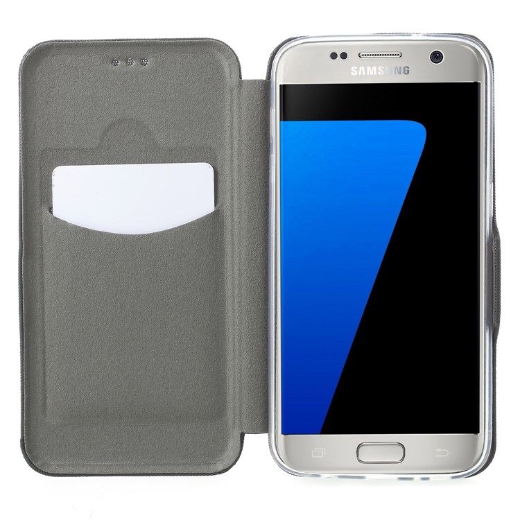 Twill Grain Leather Card Holder Stand Phone Case for Samsung Galaxy S7 SM-G930 - Black-6