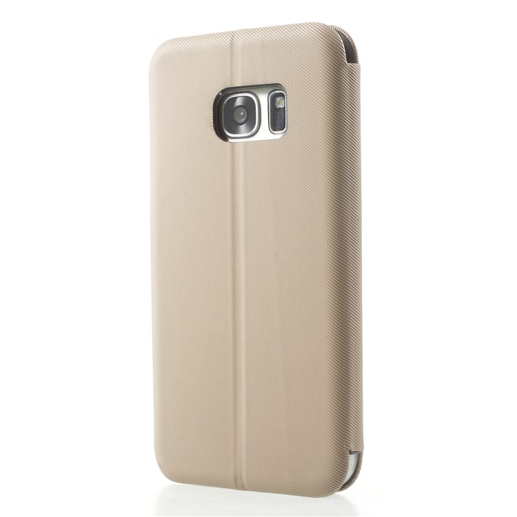 Twill Grain Leather Card Holder Stand Phone Accessory Cover for Samsung Galaxy S7 SM-G930 - Gold-2