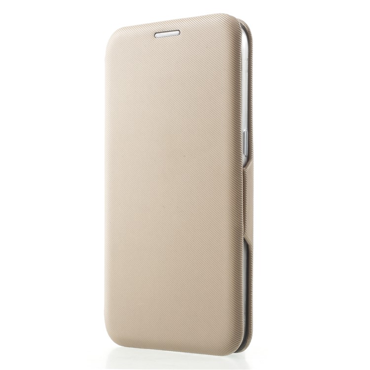 Twill Grain Leather Card Holder Stand Phone Accessory Cover for Samsung Galaxy S7 SM-G930 - Gold-3