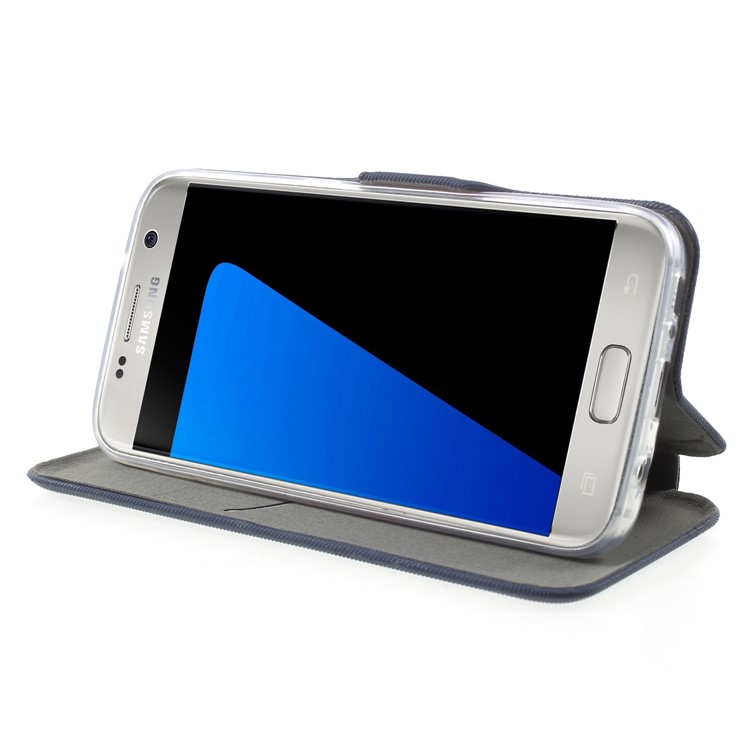 Twill Grain Leather Card Holder Stand Phone Protection Case for Samsung Galaxy S7 SM-G930 - Dark Blue-4