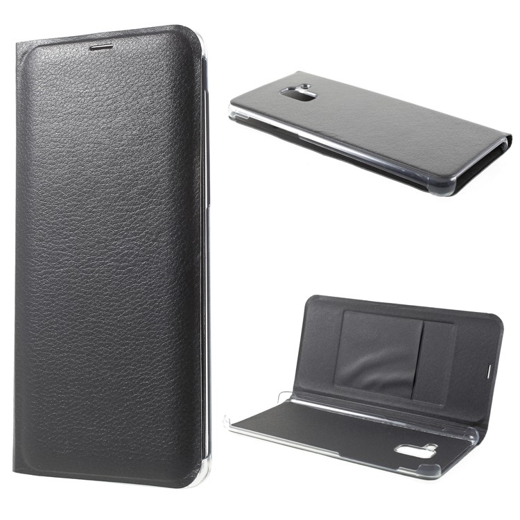 Flip Leather Cover Shell with Card Slot for Samsung Galaxy A8+ (2018) - Black-1