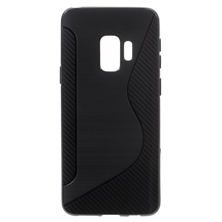 S Shape Carbon Fiber Brushed TPU Cell Phone Case for Samsung Galaxy S9 - Black-1