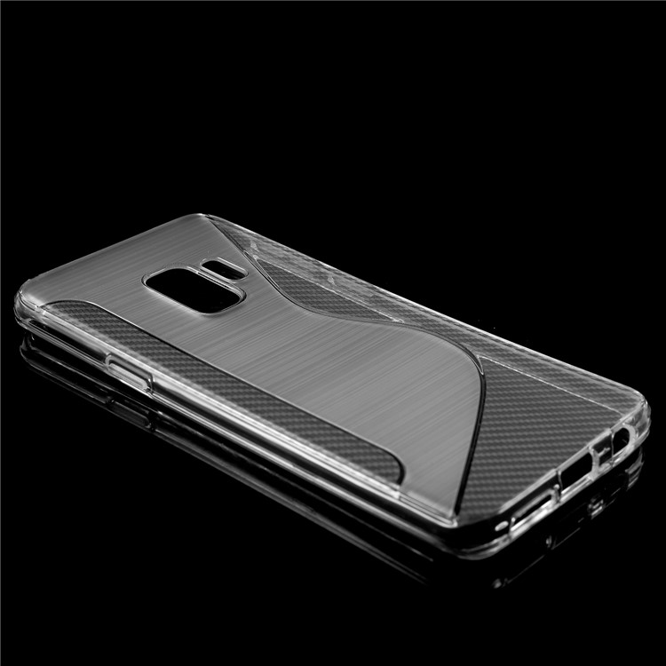 S Shape Carbon Fiber Brushed TPU Protective Mobile Cover Shell for Samsung Galaxy S9 - Transparent-2