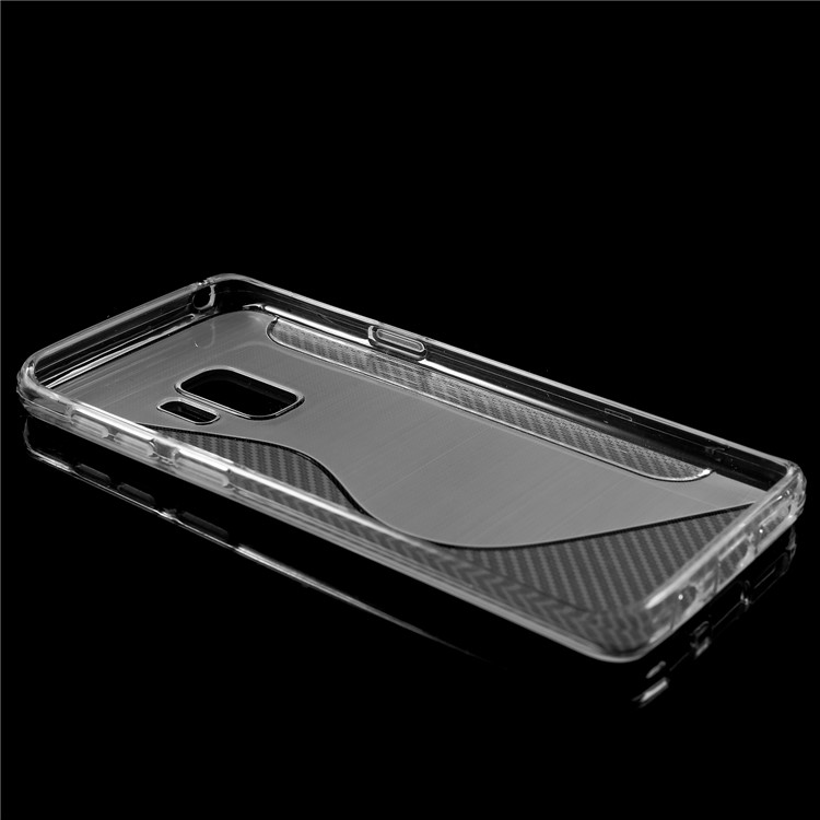 S Shape Carbon Fiber Brushed TPU Protective Mobile Cover Shell for Samsung Galaxy S9 - Transparent-3