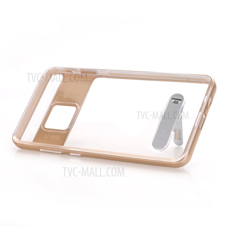 For Samsung Galaxy A8 (2018) Clear Back PC + TPU Kickstand Combo Casing - Gold-7