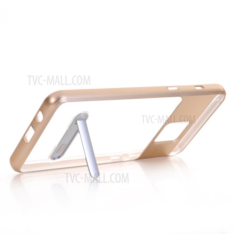 For Samsung Galaxy A8 (2018) Clear Back PC + TPU Kickstand Combo Casing - Gold-8