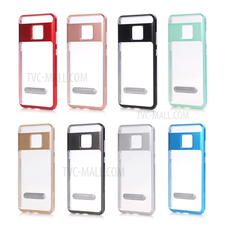 For Samsung Galaxy A8 (2018) Clear Back PC + TPU Kickstand Combo Casing - Gold-9