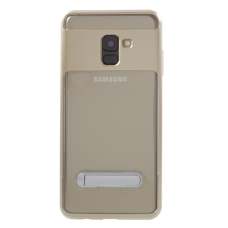 For Samsung Galaxy A8 Plus (2018) Clear Back PC + TPU Kickstand Mobile Phone Case - Gold-2
