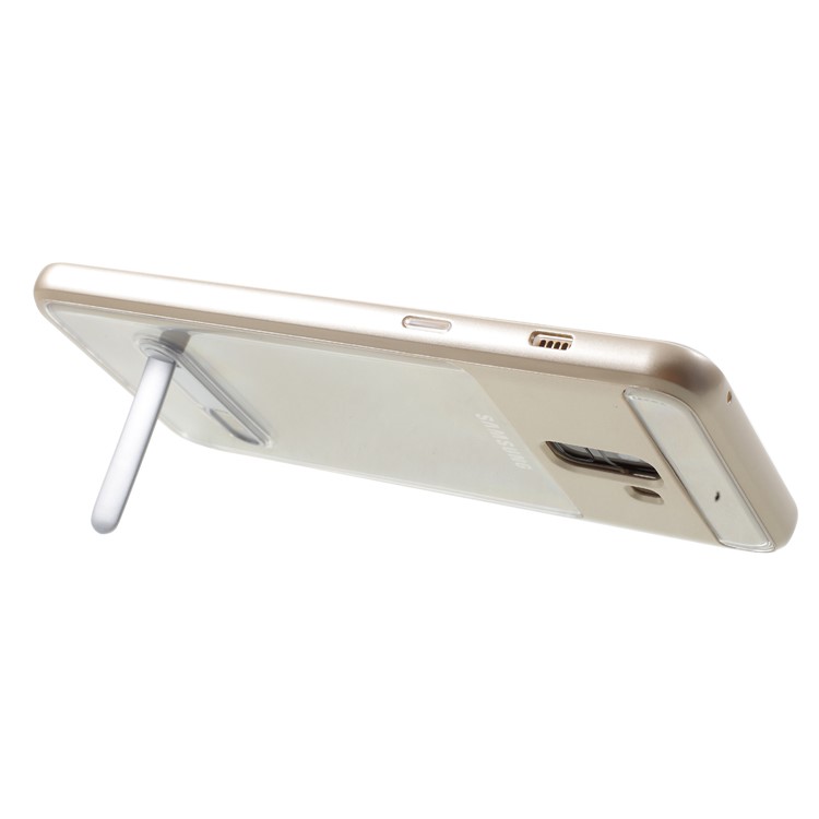 For Samsung Galaxy A8 Plus (2018) Clear Back PC + TPU Kickstand Mobile Phone Case - Gold-5