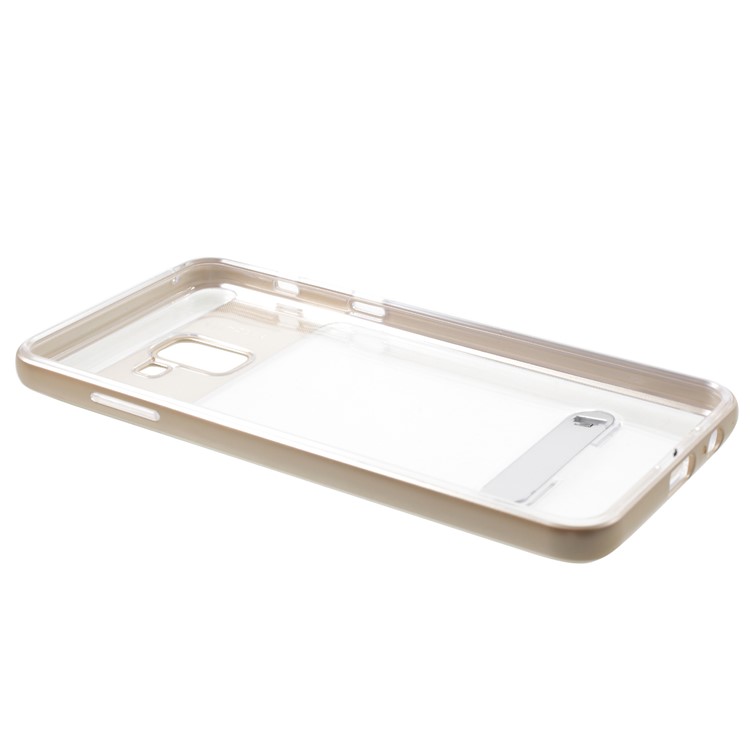 For Samsung Galaxy A8 Plus (2018) Clear Back PC + TPU Kickstand Mobile Phone Case - Gold-6