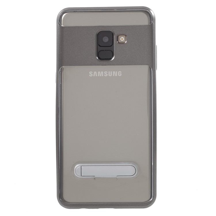 

For Samsung Galaxy A8 Plus (2018) Clear Back PC + TPU Kickstand Mobile Phone Shell - Grey