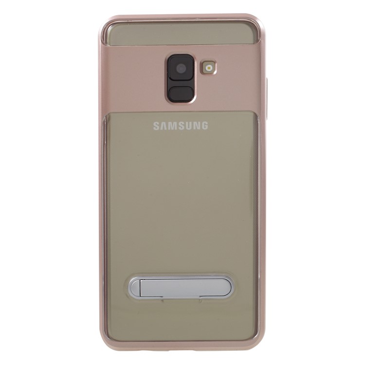 

For Samsung Galaxy A8 Plus (2018) Clear Back PC + TPU Kickstand Mobile Casing - Rose Gold