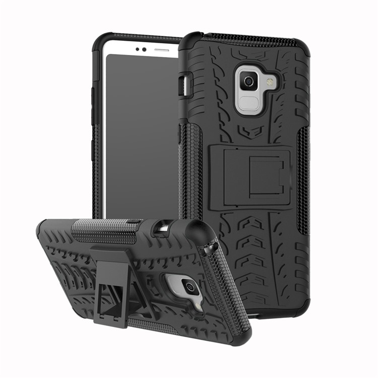 Anti-slip PC + TPU Hybrid Case with Kickstand for Samsung Galaxy A8+ (2018) - Black-1