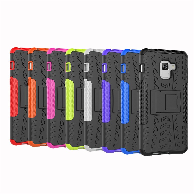 Anti-slip PC + TPU Hybrid Case with Kickstand for Samsung Galaxy A8+ (2018) - Black-12