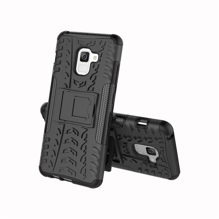Anti-slip PC + TPU Hybrid Case with Kickstand for Samsung Galaxy A8+ (2018) - Black-8