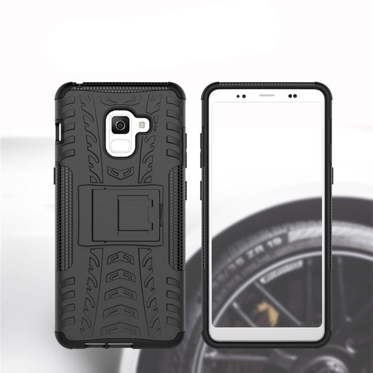 Anti-slip PC + TPU Hybrid Case with Kickstand for Samsung Galaxy A8+ (2018) - Black-9