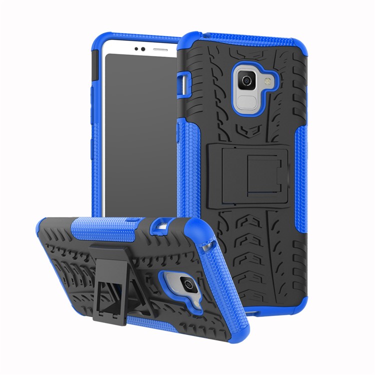 Anti-slip PC + TPU Hybrid Cell Phone Case with Kickstand for Samsung Galaxy A8+ (2018) - Blue-1