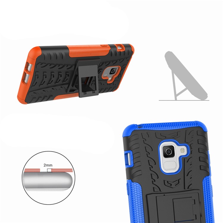 Anti-slip PC + TPU Hybrid Cell Phone Case with Kickstand for Samsung Galaxy A8+ (2018) - Blue-3