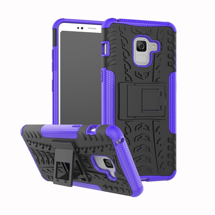 Anti-slip PC + TPU Hybrid Mobile Phone Cover with Kickstand for Samsung Galaxy A8+ (2018) - Purple-1