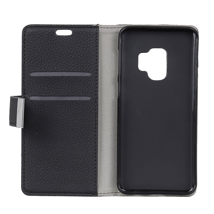 Litchi Texture PU Leather Wallet Stand Mobile Case for Samsung Galaxy S9 - Black-2