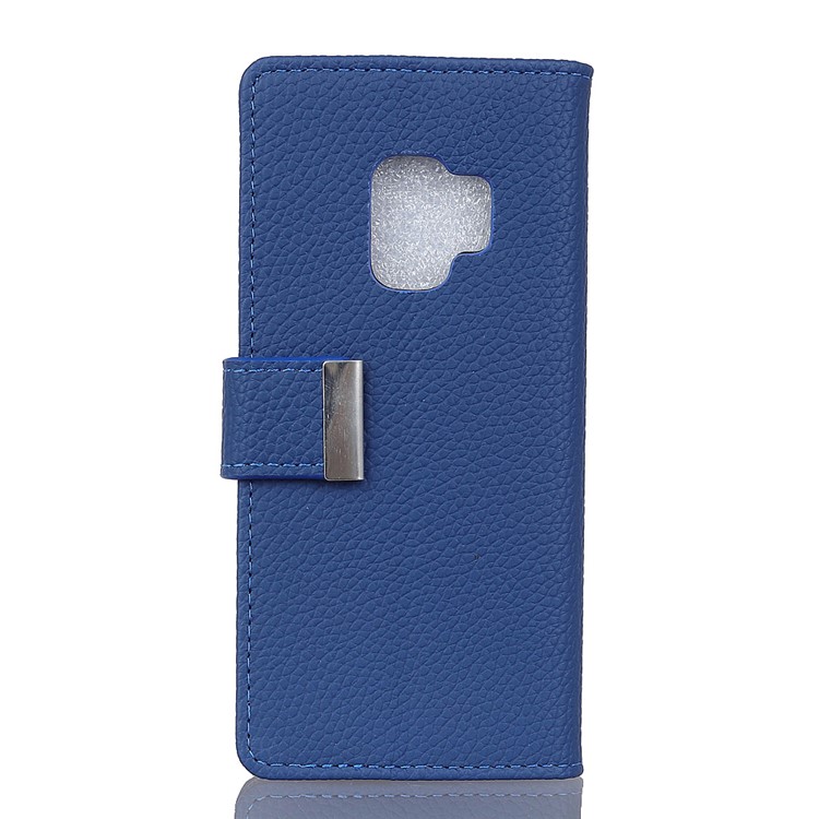 For Samsung Galaxy S9 Plus Litchi Skin PU Leather Card Holder Mobile Casing - Blue-1