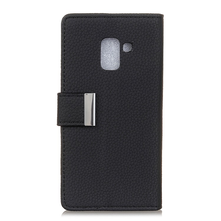 Litchi Texture PU Leather Wallet Stand Mobile Case for Samsung Galaxy A8+ (2018) - Black-1