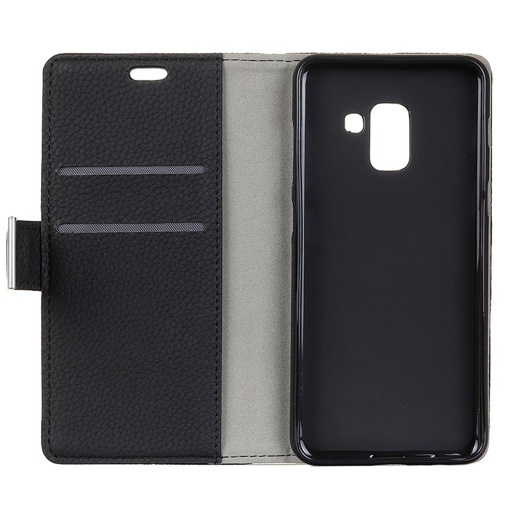 Litchi Texture PU Leather Wallet Stand Mobile Case for Samsung Galaxy A8+ (2018) - Black-2