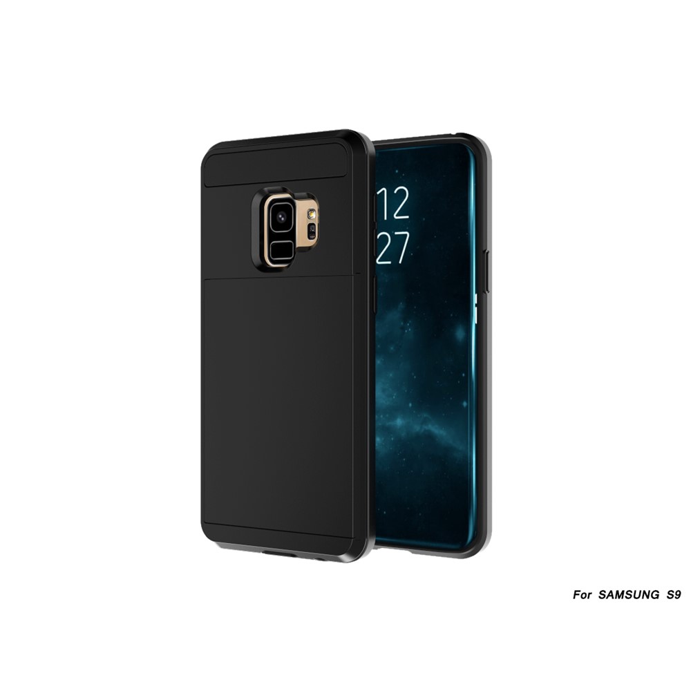 Schiebkartenhalter PC + TPU Hybrid -hülle Für Samsung Galaxy S9 G960 - Schwarz