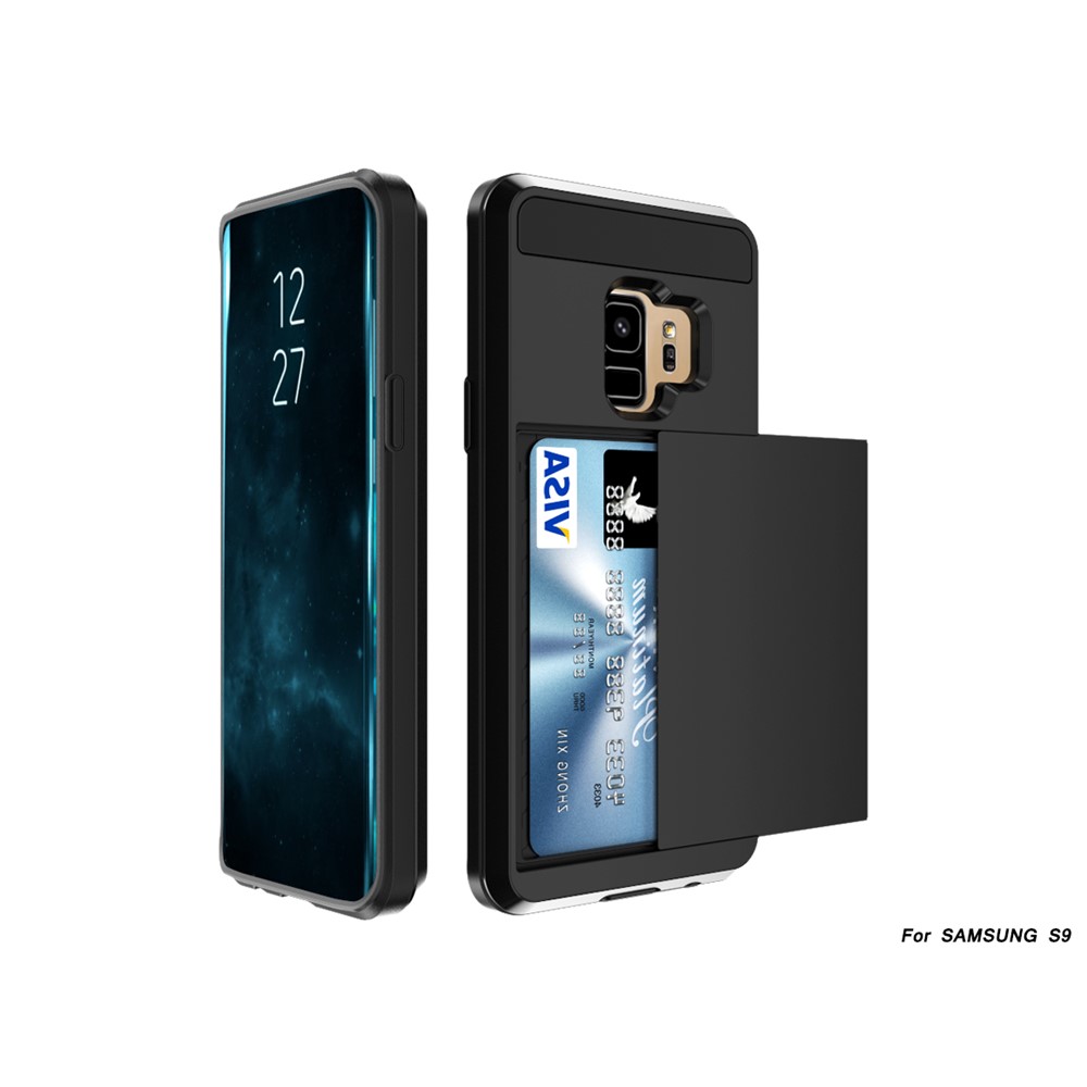 Sliding Card Holder PC + TPU Hybrid Case for Samsung Galaxy S9 G960 - Black-3