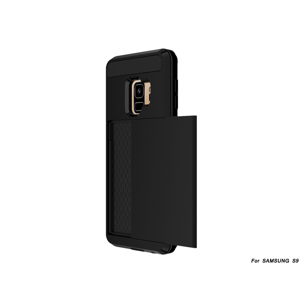 Slide Card Holder PC + TPU Hybrid Back Case for Samsung Galaxy S9 Plus G965 - Black-4
