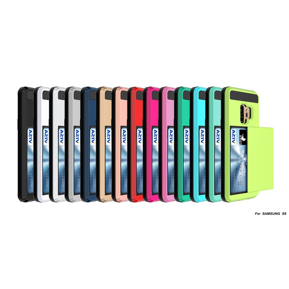Slide Card Holder PC + TPU Hybrid Back Case for Samsung Galaxy S9 Plus G965 - Black-5