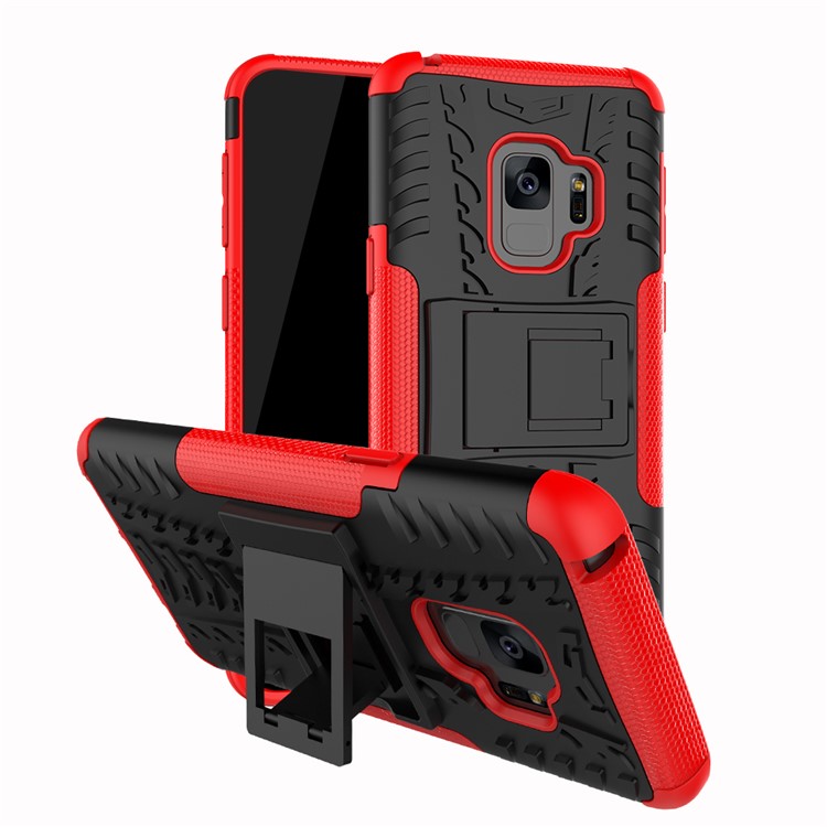 Anti-slip PC + TPU Hybrid Phone Case with Kickstand for Samsung Galaxy S9 G960 - Red-1