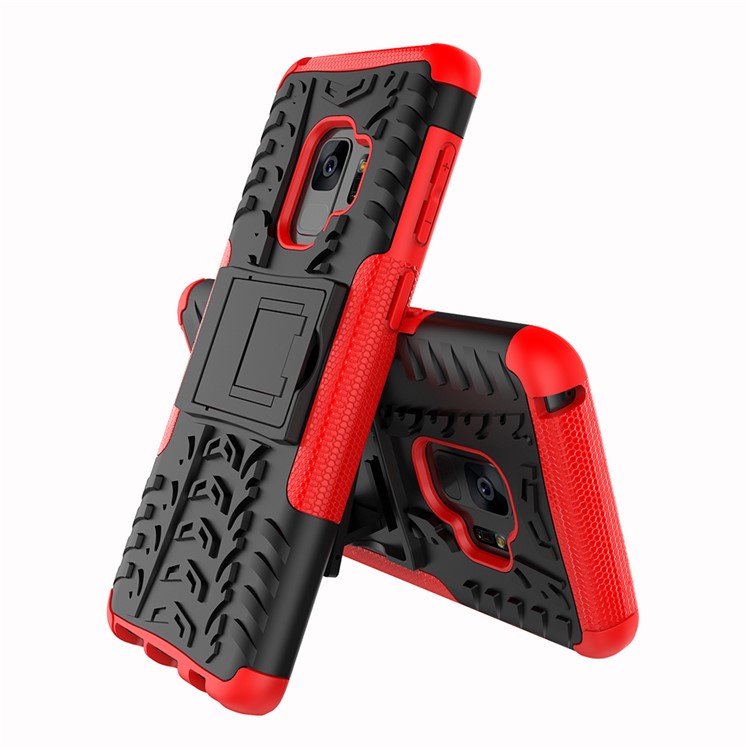 Anti-slip PC + TPU Hybrid Phone Case with Kickstand for Samsung Galaxy S9 G960 - Red-2