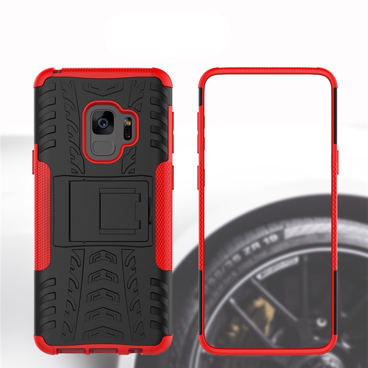 Anti-slip PC + TPU Hybrid Phone Case with Kickstand for Samsung Galaxy S9 G960 - Red-3