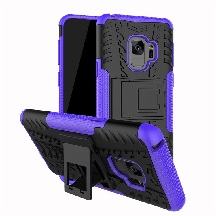 Anti-slip PC + TPU Hybrid Back Casing Con Cavalletto Per Samsung Galaxy S9 - Viola