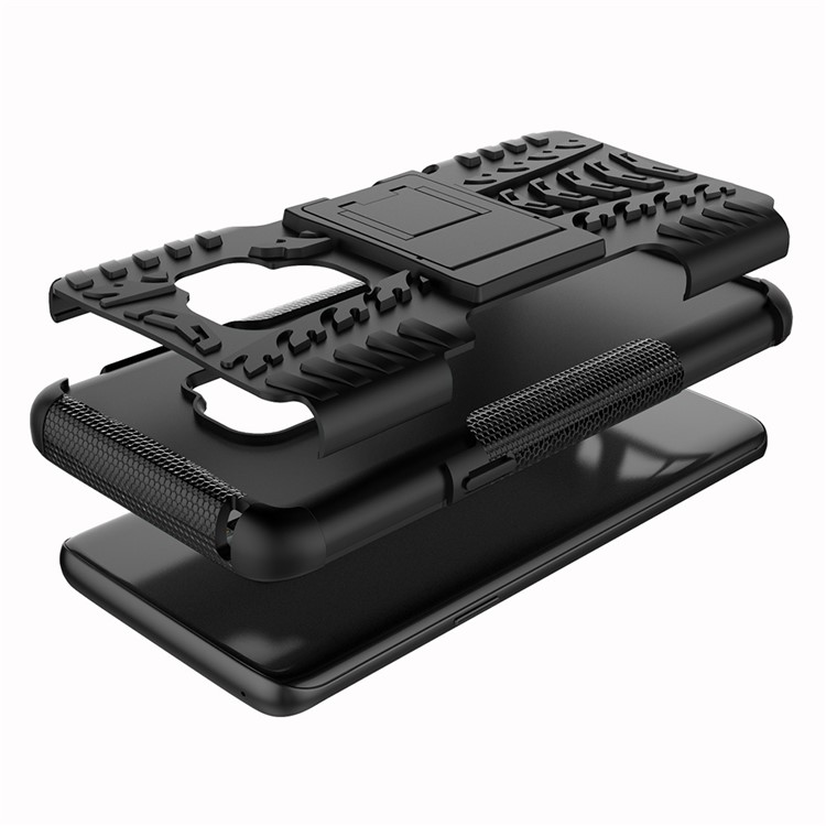 Padrão de Pneu Anti-deslizamento PC + TPU Caso Híbrido Com Kickstand Para Samsung Galaxy S9 Plus G965 - Preto