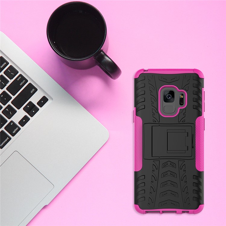 Anti-slip Kickstand Tyre Pattern PC + TPU Hybrid Phone Case for Samsung Galaxy S9 Plus G965 - Rose-3