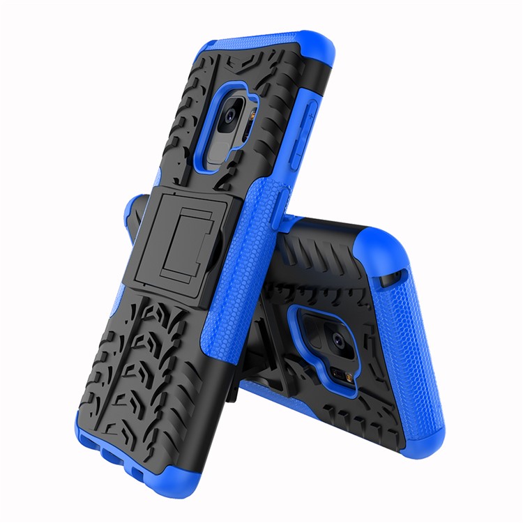 Anti-slip Tyre Pattern PC + TPU Hybrid Mobile Case with Kickstand for Samsung Galaxy S9 Plus G965 - Blue-2