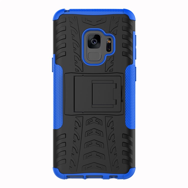 Anti-slip Tyre Pattern PC + TPU Hybrid Mobile Case with Kickstand for Samsung Galaxy S9 Plus G965 - Blue-3