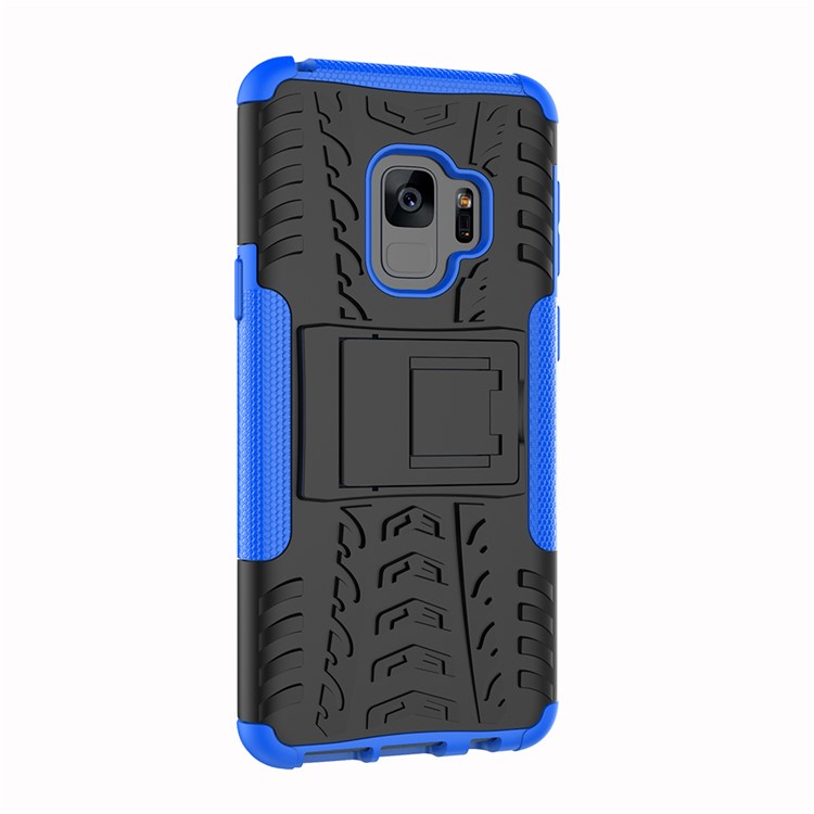 Anti-slip Tyre Pattern PC + TPU Hybrid Mobile Case with Kickstand for Samsung Galaxy S9 Plus G965 - Blue-7