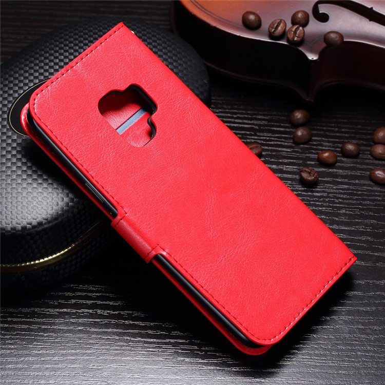 BTRCASE Crazy Horse Texture Leather Wallet Phone Case for Samsung Galaxy S9 G960 - Red-2
