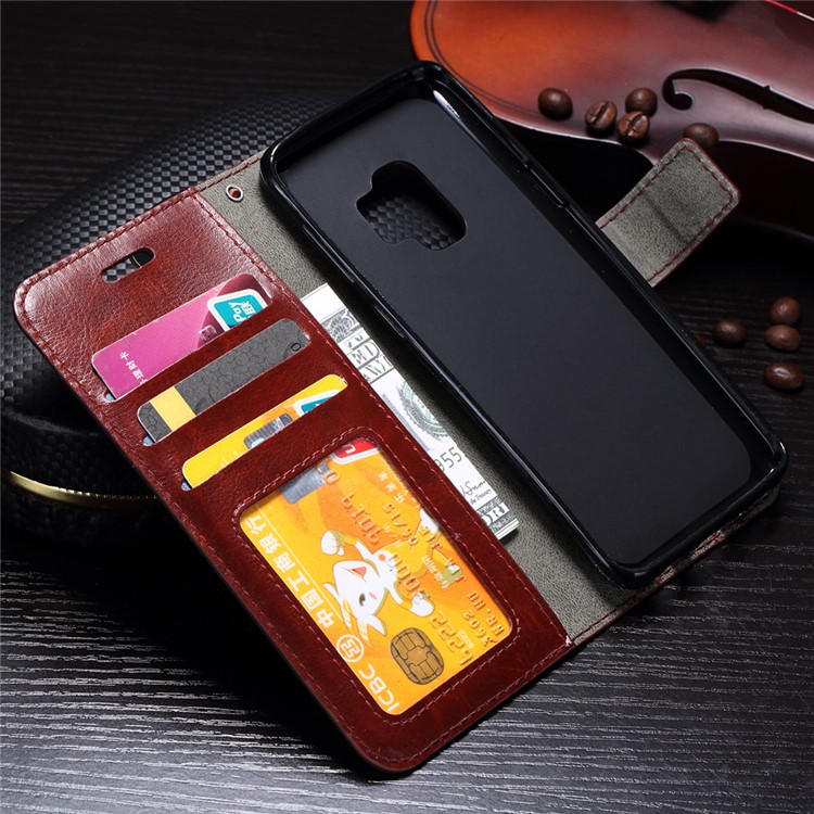 BTRCASE Crazy Horse Texture Leather Wallet Cellphone Cover Case for Samsung Galaxy S9 G960 - Brown-6