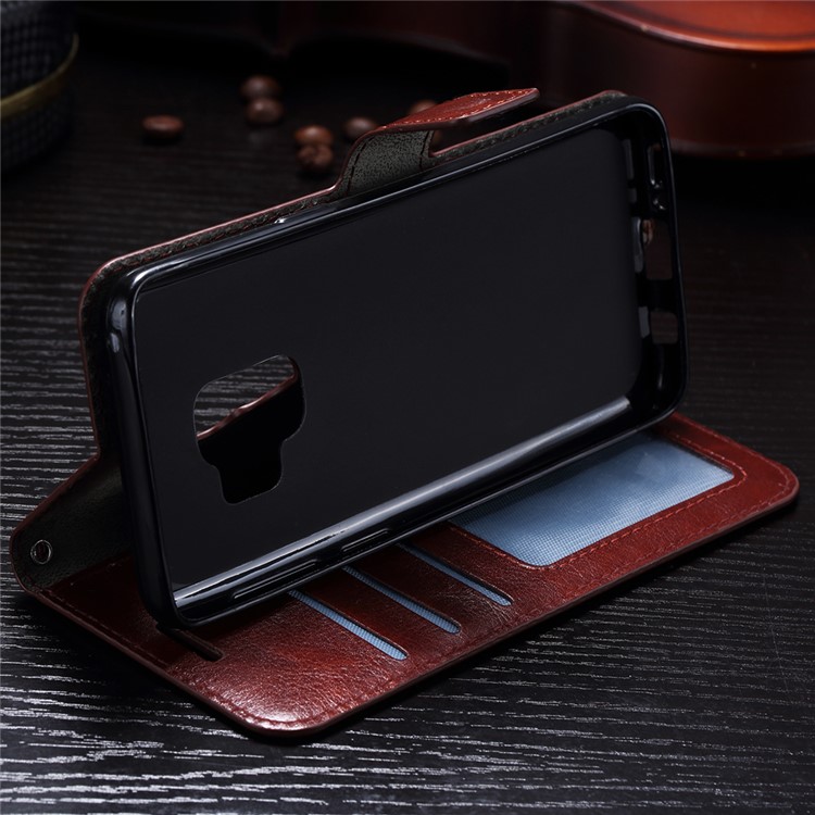 BTRCASE Crazy Horse Texture Leather Wallet Cellphone Cover Case for Samsung Galaxy S9 G960 - Brown-8