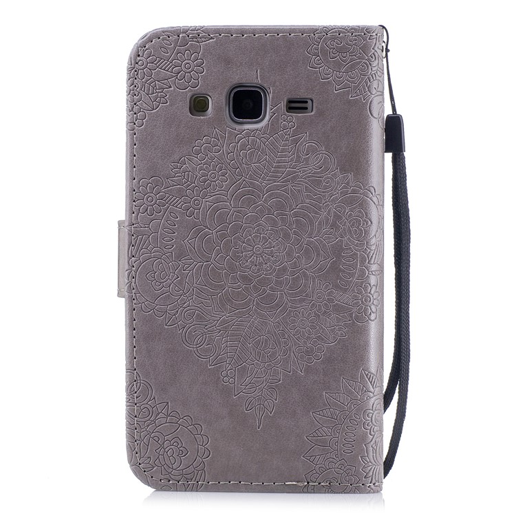 Imprint Flower Pattern Leather Wallet Case for Samsung Galaxy J3 (2016) - Grey-2